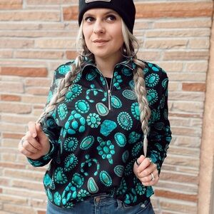 Women's Black and turquoise stone quarter zip